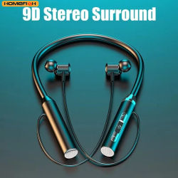 Auriculares Bluetooth 9D, inalámbricos, magnéticos, deportivos, con banda para el cuello, TWS, con micrófono.