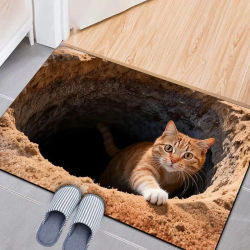 Alfombra de puerta con agujero redondo de gato, ilusión óptica 3D, alfombra antideslizante absorbente para el hogar, decoración para sala de estar, dormitorio, baño y puerta