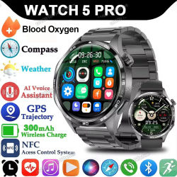 Reloj 5 Pro GPS NFC reloj inteligente hombres 360*360 pantalla AMOLED Monitor de ritmo cardíaco llamadas Bluetooth IP68 impermeable hombre Smartwatch 2025