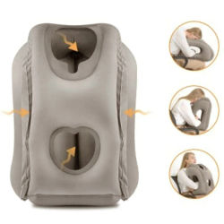 Almohada de Viaje Inflable Mejorada con Soporte para la Barbilla y Reposacabezas para Avión, Coche, Oficina, Descanso y Siesta