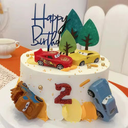 4 Uds. De coches relámpago, accesorios para decoración de tarta de feliz cumpleaños, decoración para fiesta de cumpleaños, Baby Shower, suministros de regalo para Baby Shower