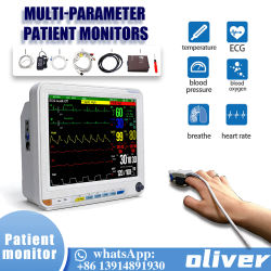 Monitor de Paciente Multiparamétrico TFT a Color de 12 Pulgadas para Uso Humano y Veterinario, 6 Parámetros: ECG, RESP, NIBP, SpO2, TEMP, ETCO2 Opcional