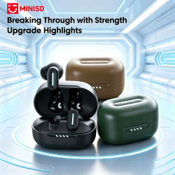 Auriculares Inalámbricos MINISO MS132, Auriculares Deportivos Bluetooth TWS, Auriculares Bluetooth con Micrófono para Llamadas HD, Color Marrón Verde, Auriculares Suaves