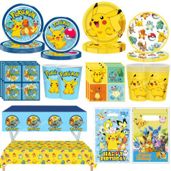 Decoración Pokemon sombreros de fiesta de cumpleaños Pikachu vajilla desechable mantel taza plato servilleta Baby Shower favores de fiesta Pokemon