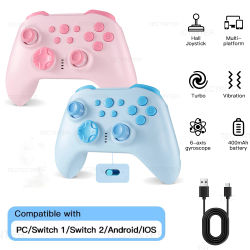 Control Inalámbrico para Nintendo Switch 1/2, Gamepad Bluetooth para PC, Joystick con Efecto Hall para Android/iOS
