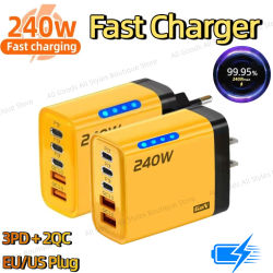 Cargador de escritorio GaN 5 en 1, adaptador de carga rápida de 240W, Cable USB a tipo C de 10A, cargador USB 3PD 2 para IPhone, portátil, tableta Samsung