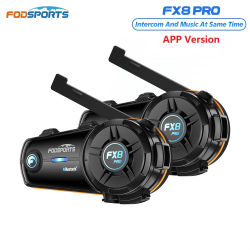 2 Intercomunicadores para Motocicleta Fodsports FX8 Pro, Auriculares Bluetooth para Casco, Intercomunicador para 10 Motociclistas, Compatible con APP