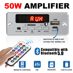 Amplificador de 50W, placa decodificadora de MP3 de 12V, 25W, 5V, 18V, Bluetooth 5,0, USB, TF, módulo de Radio FM para altavoz con grabación de voz manos libres