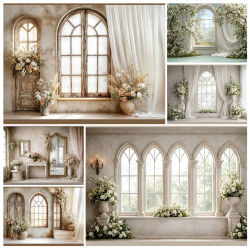 Ventana Arqueada con Fondo Floral, Accesorios para Fiestas de Cumpleaños Infantiles, Accesorios para Sesiones de Fotos, Fondos para Fotografía de Bebés