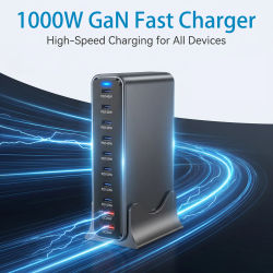 Cargador GaN de Escritorio de 1000W y 10 Puertos PD3.1, Estación de Carga Rápida, Adaptadores, Hub USB-C Multidispositivo para Laptop, Teléfono, Hogar y Oficina
