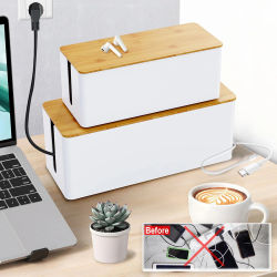 Caja de almacenamiento de cables, organizador de gestión de cables de alimentación de madera, cargador antipolvo, toma de corriente, Cubo de almacenamiento de línea de red