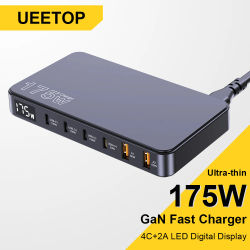 Ueetop-cargador USB C GaN de 175W, pantalla LED PD QC 4,0 3,0 tipo C, carga rápida para Samsung, iPhone, teléfono, MacBook, portátil, carga rápida