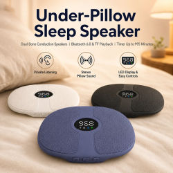 Altavoz de Conducción Ósea para Dormir, Máquina de Sonido de Ruido Blanco Bluetooth 6.0, Audio Estéreo Bajo la Almohada con Tarjeta TF