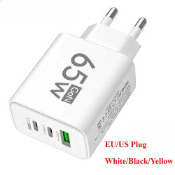 Cargador de carga rápida GaN de 65W, adaptador de teléfono móvil multipuerto USB PD tipo C para iPhone 15 pro Max Samsung Xiaomi Huawei
