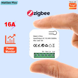 Módulo de interruptor inteligente ZigBee para enchufe, medidor de kWh, monitor de energía, temporizador, 16A, control de encendido y apagado, protección contra sobrecarga, compatible con Google Home y