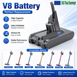Nueva Batería Recargable de Iones de Litio de 21.6V 12800mAh Compatible con Aspiradoras Inalámbricas Dyson Serie V8, V8 Absolute, V8 Animal