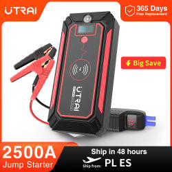 UTRAI 2500A arrancador de batería de coche banco de energía portátil 10W cargador inalámbrico luz LED martillo de seguridad arrancador de batería de coche
