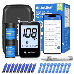 Kit de Medidor de Glucosa en Sangre Bluetooth LinkSun G-427B, 50-100 Tiras Reactivas, Alta Precisión, Pantalla Grande, Monitor de Diabetes, Medidor Digital