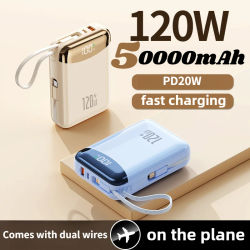 50000mAh 120W Banco de energía de carga rápida incorporado 2 cables cargador portátil para IPhone 13 14 15 Samsung Huawei Xiaomi
