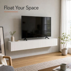 Mueble de TV de Pared de 140cm para TV de 72 Pulgadas, 2 Puertas Abatibles, Blanco, 140x25x22cm
