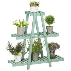 Outsunny Soporte de Madera para Plantas Estantería para Flores de 3 Niveles Estantería Decorativa para Interiores Exteriores 76x26x76 cm Verde