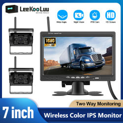 LeeKooLuu Cámaras de marcha atrás de respaldo duales inalámbricas y monitor de coche IPS de 7 "cámara de visión trasera de visión nocturna IR para RV Truck Trail Bus