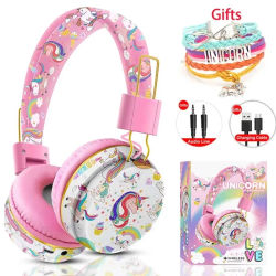 Audífonos Unicornio para Niños, Auriculares Bluetooth Inalámbricos y con Cable de 3.5mm, Auriculares Estéreo para Música, para la Escuela y Viajes, con Regalos