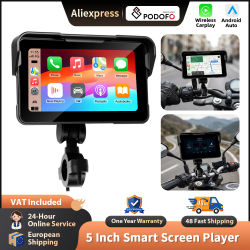 Podofo Navegador GPS para motocicleta con Carplay inalámbrico de 5 pulgadas, Android Auto, IP68, resistente al agua, monitor de presión, reproductor de pantalla para motocicleta