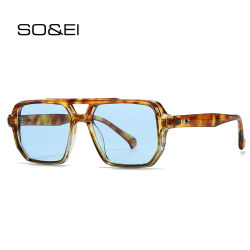 SO & EI Ins gafas de sol cuadradas de moda Popular para hombres, gafas de sol con gradiente UV400, remaches Vintage para mujeres, gafas de sol azules y verdes a la moda