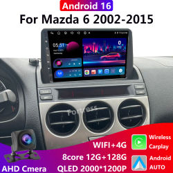 Radio de Coche Android 16 para Mazda 6 2002-2008, Estéreo Multimedia con GPS, Navegación, Video, Carplay, Bluetooth, Mirror Link y Cámara