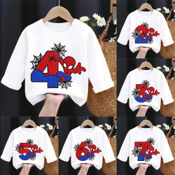 Nuevas camisetas de manga larga de Spiderman para niños, Camiseta estampada con números de cumpleaños de dibujos animados, camisetas deportivas informales para niños, ropa para bebés