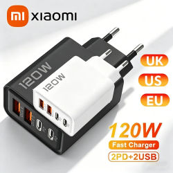 Cargador Rápido Xiaomi de 120W para Teléfono, 4 Puertos USB C, Carga Rápida 3.0, Adaptador de Carga Rápida USB Tipo C para Samsung, iPhone, Xiaomi