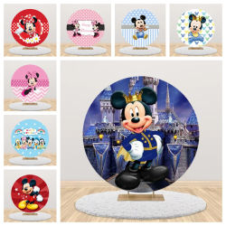 Fondo Redondo de Mickey Mouse Azul y Rosa para Baby Shower, Fiesta de Cumpleaños Infantil, Accesorios para Estudio de Fotografía