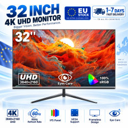 Monitor UHD 4K de 32 Pulgadas, 60Hz, 3840×2160 IPS, con Diseño sin Marco, Soporte VESA, Pantalla Ultra HD para Juegos de PC, Trabajo, Hogar y Entretenimiento Deportivo