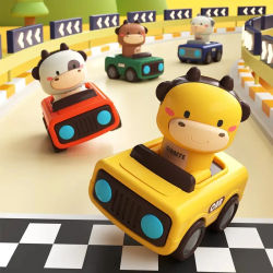Juguetes de coche Press and Go para niños pequeños de 1 a 3 años, coches de carreras de animales para bebés, juego de vehículos de juego para bebés, juguetes de coche de fricción Push Go para bebés