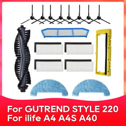 Compatible Para GUTREND STYLE 220 / iLife A4 A4S A40 / Polaris PVCR 0726W 0826 0926W Piezas de Repuesto para Aspiradora Robot Cepillo Principal, Cepillo Lateral, Filtro, Mop