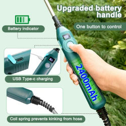 Pulverizador eléctrico de jardín de alta presión, herramienta portátil de riego de plantas con 3 boquillas de niebla para riego de cultivos de césped, 2400mAh