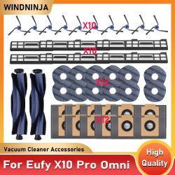 Kit de Repuestos para Robot Aspirador Eufy X10 Pro Omni: Cepillo Principal, Filtros, Bolsas de Polvo, Mopas, Cepillos Laterales