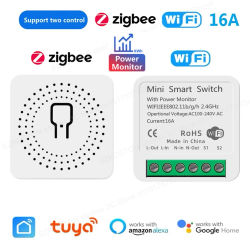 Zigbee-interruptor inteligente con WiFi para el hogar, Monitor de potencia, 16A, módulo de interruptor de luz Tuya, relé de voz DIY para Alexa y Google