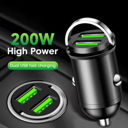 Cargador de coche con doble USB, 200W, QC3.0, carga rápida, con anillo extraíble, adaptador para encendedor de cigarrillos, para teléfonos móviles