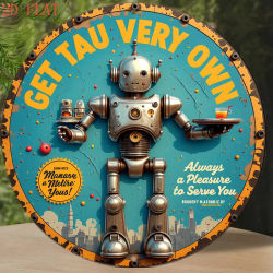 Letrero de Pared de Aluminio Vintage de 8 Pulgadas con Diseño de Robot, Texto Divertido y Regalo