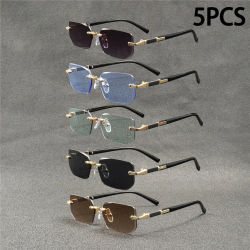 5/1 PCS Gafas de Sol Sin Montura Rectangulares de Moda Populares para Hombres y Mujeres, Gafas de Sol Pequeñas Cuadradas para Viajes de Verano
