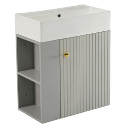 Mueble de Baño Suspendido de 55 cm con Lavabo de Cerámica Brillante, Gris Claro