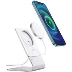 Soporte de escritorio para teléfono móvil, base de soporte de escritorio de aluminio para cargador Magsafe para iPhone 16/15/14/13/12 Pro Max (cargador no incluido)