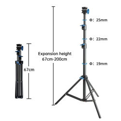Trípode para teléfono móvil con clip, controlador Bluetooth para teléfono, palo para selfies, soporte de luz ajustable, cabezal de tornillo 1/4 para estudio fotográfico