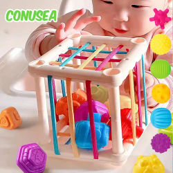Juguetes Montessori para bebés de 18 meses, desarrollo sensorial, juguetes educativos de aprendizaje, juego de clasificación de bloques coloridos para bebés