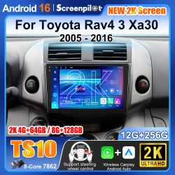 Radio Auto Android 16 para Toyota Rav4 3 Xa30 2005-2016, Reproductor Multimedia Estéreo, Navegación GPS, Pantalla de Monitor Carplay, TV QLED
