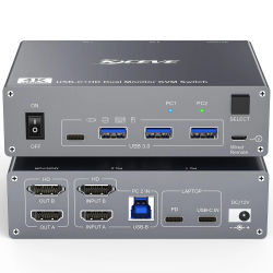 Conmutador KVM de monitor dual para computadora portátil y de escritorio 4K @ 60 Hz, USB C + HDMI Conmutador KVM 2 monitores 2 computadoras con 4 puertos USB 3.0