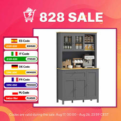 HOMCOM Alacena de Cocina Mueble Auxiliar de Cocina con 5 Puertas Estante Ajustable y Encimera de Microondas 100x40x180cm Gris