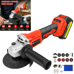 Amoladora Angular Inalámbrica de 21V con Batería y Cargador, Amoladora de 115mm y 3 Velocidades para Cortar, Desbastar y Pulir